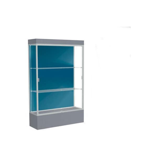 Waddell Display Case Of Ghent Edge Lighted Floor Case, Blue Steel Back, Satin Frame, 12" Carbon Mesh Base, 48"W x 76"H x 20"D 94LFBS-SN-CM - main